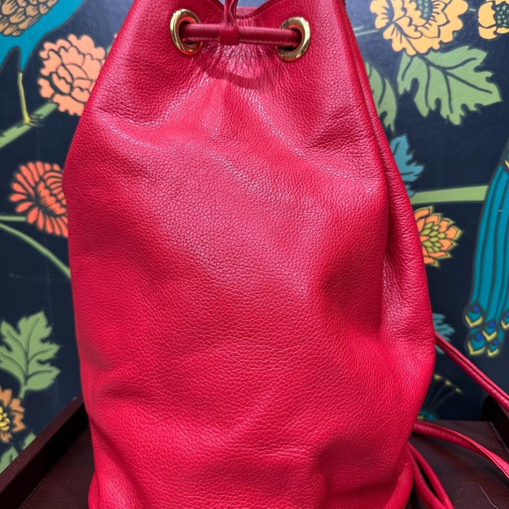 Celine Vintage Red Leather Drawstring Bucket Bag | Made in France - Picture 6 of 10